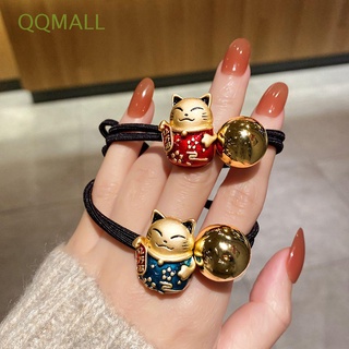 Qqmall ยางรัดผม แบบยืดหยุ่น รูปหัวแมวนําโชค แบบเรียบง่าย หลากสี สไตล์เกาหลี สําหรับผู้หญิง