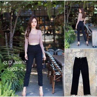 G.D.Jeans รุ่น 1367-2#กางเกงยีนส์ขายาวผ้ายีนส์ยืดสีดำทรงเดฟเอวสูง(ผ้าเกรดดียืดได้เยอะ)