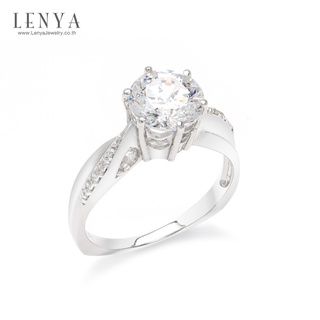 Lenya Jewelry แหวน เพชร DiamondLike เม็ดใหญ่ ประดับด้วย Cubic Zirconia วิ่งโค้งเข้าหาใจกลางแหวน