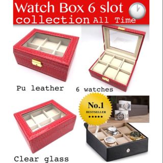 Watch Box 6 slot กล่องเก็บนาฬิกาหนังแดง