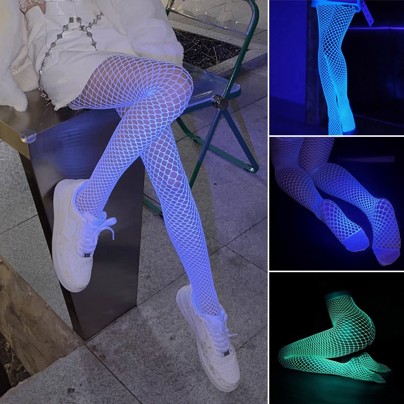 Newly Luminous Fishnet Stockings Mesh Pantyhose Stockings Hollow Shiny Tights Party Club Wear for Wo