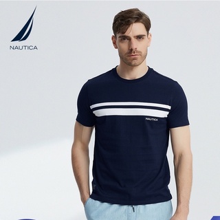 Nautica / เสื้อยืดคอกลม แขนสั้น ผ้าฝ้าย ลายทาง สไตล์นอร์ดิก สําหรับผู้ชาย TO2208