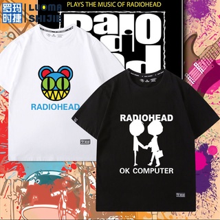 เสื้อยืดวินเทจเสื้อยืดสีแดงสุทธิชาย ins super fire วงดนตรีร็อคอิเล็กทรอนิกส์ Radiohead radio commander เสื้อยืดแขนสั้นผ้