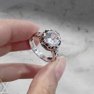 แหวนเงินแท้ ทรงมงกุฎชู ฝังพลอยไวท์โทปาส ( WhiteTopaz) Sterling Silver 925 NSRG2791