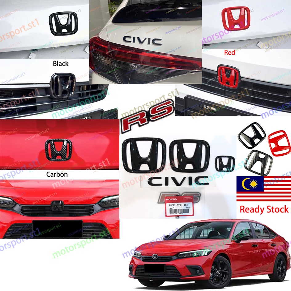 Honda Civic FE 2022-2025 โลโก้ Honda Emblem คาร์บอนไฟเบอร์เปียโนสีดําสีแดงโลโก้สําหรับ 11th Civic FE 1.5E 1.5V 1.