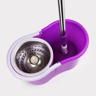 AT.SuperShop ไม้ถูพื้น Spin Mop ชุดถังปั่นม๊อบ สแตนเลส พร้อม ผ้าม็อบ ไมโครไฟเบอร์ 2 ผืน 9814