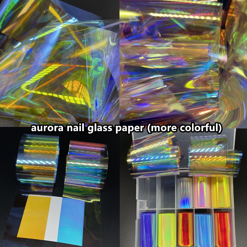 1 Box Aurora Nails Foil Film Sticker Cellophane Paper Korean Nail Glass Foils Trend Design Ice Cube Manicure Nail Diy De 259