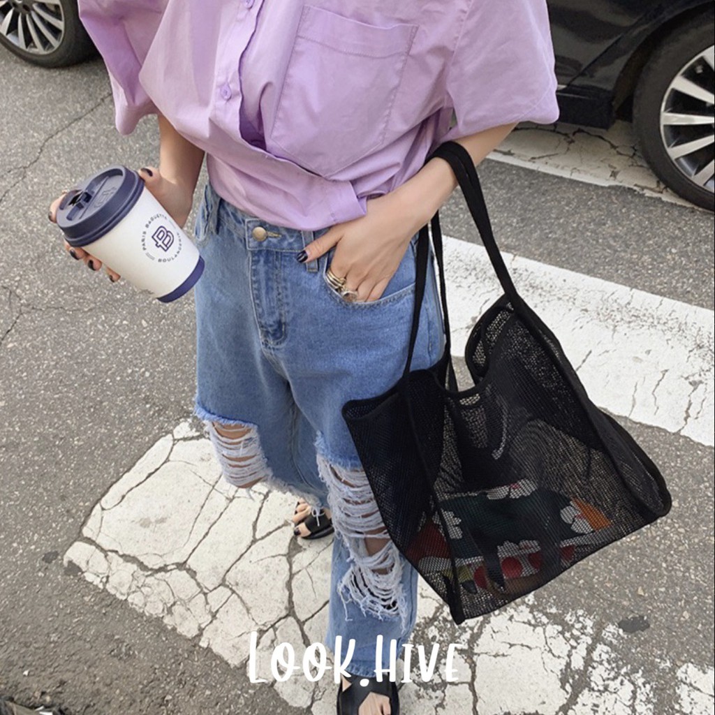 กระเป๋าตาข่าย Oversized Mesh tote สไตล์เกาหลี T044