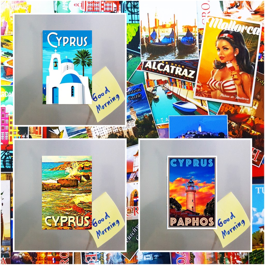 แม่เหล็กติดตู้เย็น ไซปรัส โคโซโว 2×3 นิ้ว Souvenir Fridge magnet Cyprus Kosovo Vintage SET A 2x3"