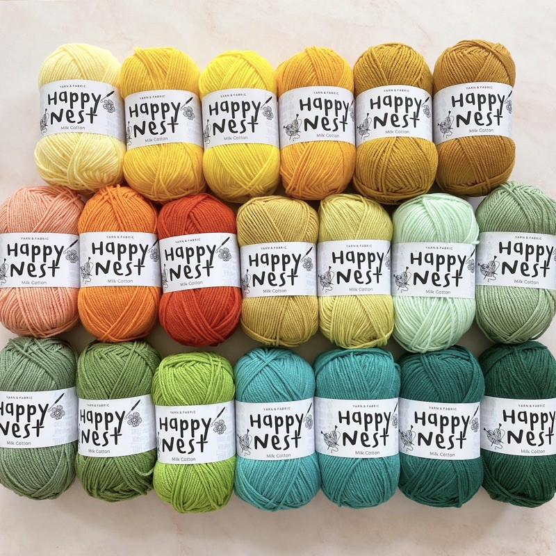Happynest ไหมพรม คอตตอนนม milk cotton yarn 4 ply (สีเขียว ส้ม เหลือง)