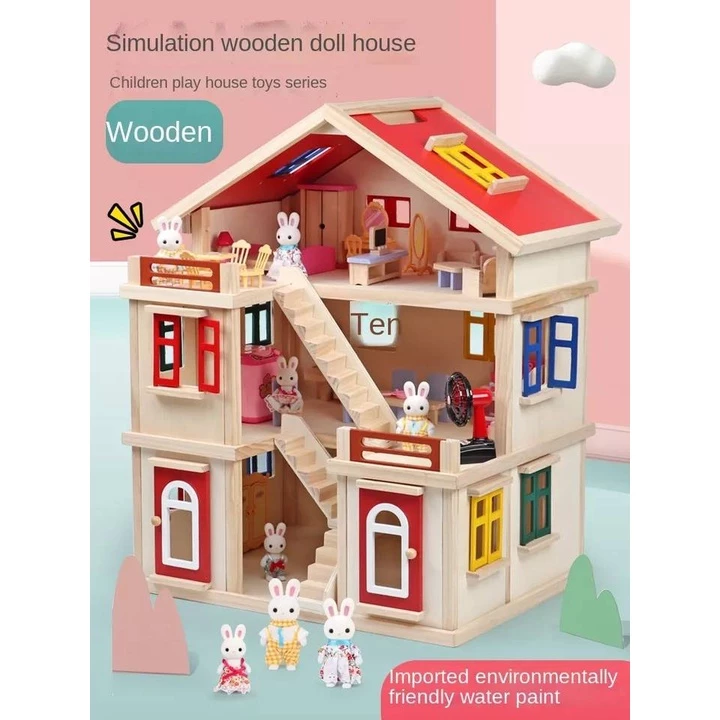 บ้านไม้ประกอบของเล่นเด็ก บ้านตุ๊กตา House Villa thumbnail 5
