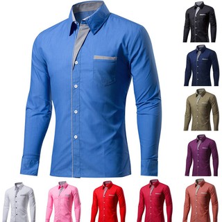 New Mens long-sleeved shirts casual shirt M-5XLเสื้อเชิ้ตผู้ชายแขนยาว เสื้อเชิ้ตคอจีน เสื้อเชิ้ตผู้ชายสีพื้น เสื้อลำลอง