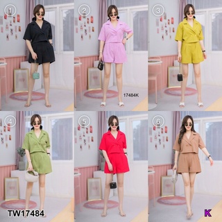 PP17484 Set #สาวอวบ 2 ชิ้น เสื้อครอปสูท + กางเกงขาสั้น