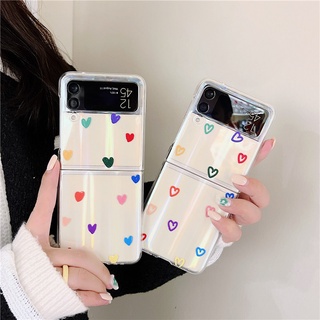 เคสโทรศัพท์มือถือแบบกระจก ใส กันกระแทก ลายหัวใจ 3D สําหรับ Samsung Galaxy Z Flip 3 5G Flip3 Z3 Z Flip 3