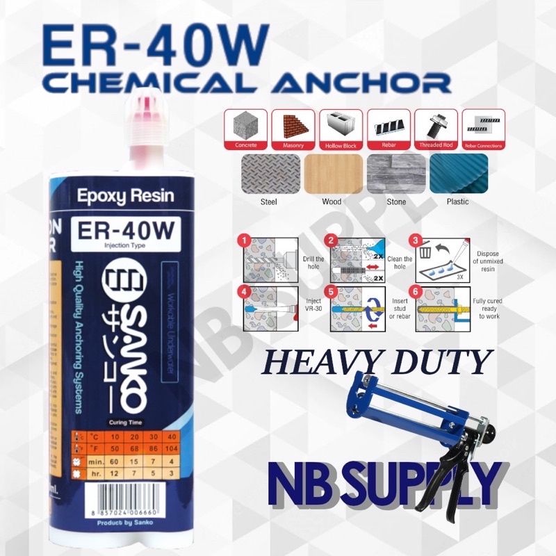 (โปรโมชั่น) พุกเคมี พุกอีพ็อกซี่เสียบเหล็ก ER-40W แบรนด์ SANKO ER40W