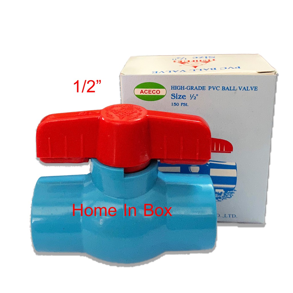 บอลวาล์ว วาล์วพีวีซี PVC 1/2" (สี่หุน) คละยี่ห้อ ตรา LUCKY หรือ ACECO (THAI FENG) high grade คุณภาพดี