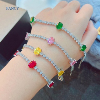 Fancy ใหม่ สร้อยข้อมือเงิน 925 ทรงวงรี ประดับทับทิม หรูหรา สําหรับผู้หญิง