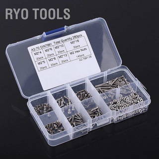 Ryo Tools 280pcs M2 Stainless Steel SS304 Flat Hex Socket Head Screws and Nuts Practical Fastener