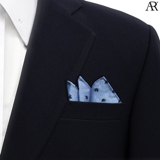 ANGELINO RUFOLO Pocket Square(ผ้าเช็ดหน้าสูท) ผ้าไหมทออิตาลี่คุณภาพเยี่ยม ดีไซน์ Spot Elephant สีฟ้า/กรมท่า/ม่วง