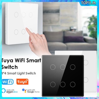 สวิตช์อัจฉริยะ tuya wifi zigbee AC 110-220v 4x4 หน้าจอสัมผัส 4/6 gang เป็นกลาง