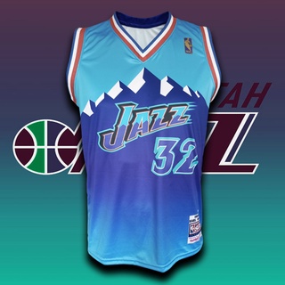 เสื้อบาส เสื้อบาสเกตบอล NBA ทีม Utah Jazz เสื้อทีม ยูธาห์ แจ๊ส #BK0113 รุ่น Classic Karl Malone #32(สีฟ้า)ไซส์ S-5XL