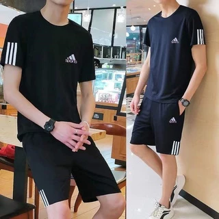 【เสื้อ+กางเกงขาสั้น】ชุดกีฬาผู้ชายสบาย ๆ กลางแจ้งแห้งเร็วระบายอากาศแขนสั้นเสื้อยืดคอกลมไซส์ใหญ่วิ่งออกกำลังกาย