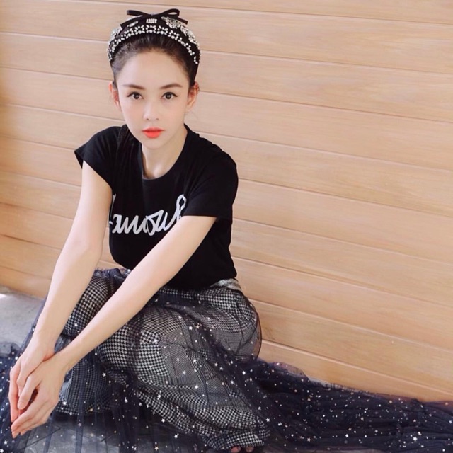 Basic top outer tulle & inner strip skirt