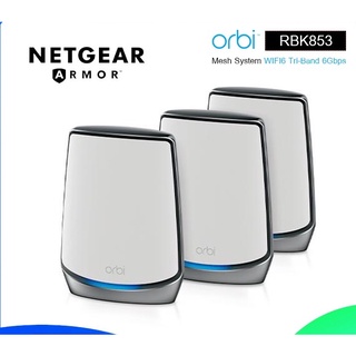 NETGEAR RBK853 Orbi Whole Home Tri-Band Mesh WiFi 6 System Router With 2 Satellite Extender