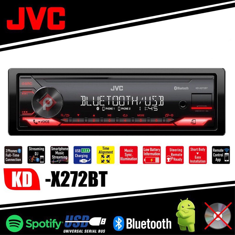 JVC KD-X272 NEW MODEL 2020 ราคา2,345 บาท เครื่องเสียงวิทยุรถยนต์เจวีซี เล่นUSB BLUETOOTH FM AM REMOTE