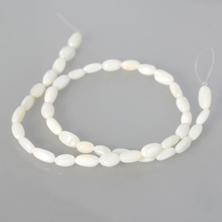 เปลือกหอยแท้ (mother-of-pearl) ทรงไข่แบน (Flat Oval) 6x10 mm. - (LZ-0386 สีขาว)