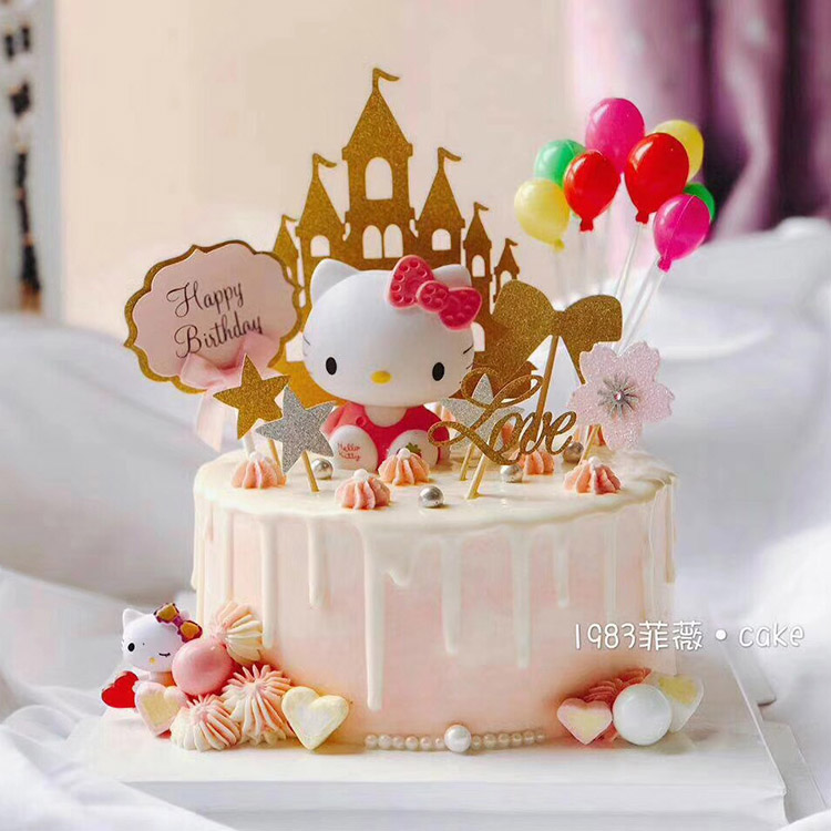 หมวกเค้ก Hello Kitty การ์ตูนตัวละครตกแต่ง Hello Kitty ของเล่นของขวัญวันเกิดงานแต่งงาน - รูปที่ 2