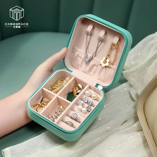 Casegrace กล่องเครื่องประดับ หนัง PU ผ้ากำมะหยี่ แบบพกพา ขนาดเล็ก สำหรับใส่ต่างหู สร้อยคอ