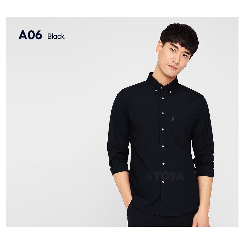 เสื้อเชิ้ตผู้ชาย สีดำ ผ้า Oxford ทรง Slim-Fit