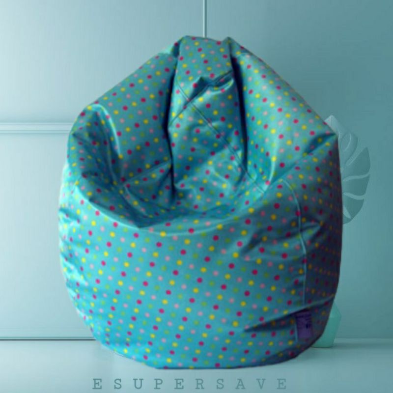 [พร้อมส่ง] Bean Bag เก้าอี้เม็ดโฟม-เก้าอี้ BeanBag ทรงหยดน้ำ รุ่น Beanbag - ผ้าซาติน  สีลายจุด สีฟ้า size: S - Ø80 cm