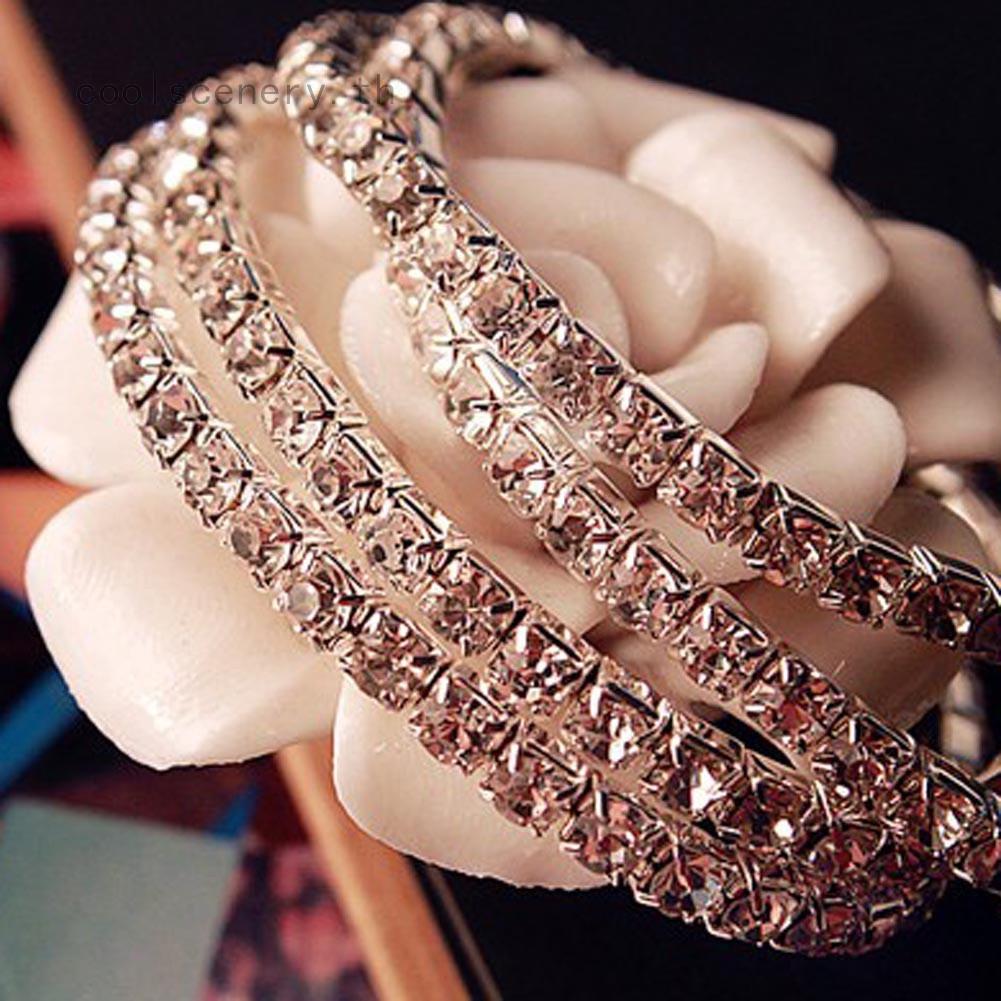 กำไลข้อมือชุบเงินคริสตัล Rhinestone เครื่องประดับสตรี