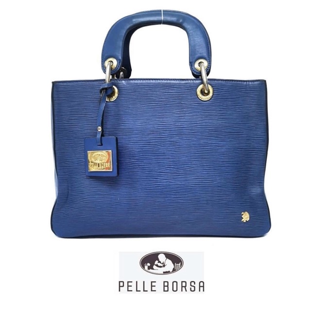🎈สวยๆ กระเป๋าหนังแท้ สีฟ้า แบรนด์ดี Pelle Borsa 🇮🇹