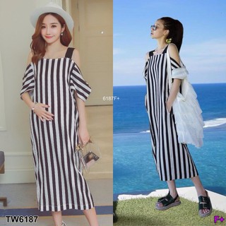 TwinsShopVip💗พร้อมส่ง TW6187เดรสวายเดี่ยวเว้าไห่ล One-piece, off-the-shoulder dress