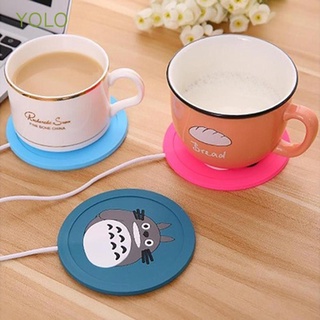 Yolo แผ่นซิลิโคนรองแก้วกาแฟไฟฟ้า ทําความร้อน แบบพกพา ลายการ์ตูน สีขาว ชาร์จ USB สําหรับผู้หญิง และผู้ชาย