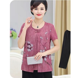 เสื้อคุณผู้หญิงชีฟองลายดอกไม้ เนื้อผ้าทึบนิ่มใส่สบายไม่ร้อน สีสวยลายเด่นคอกลมเเขนสั้นสวยงามมาก#พร้อมส่ง#โปรโมชั่น#สีชมพู