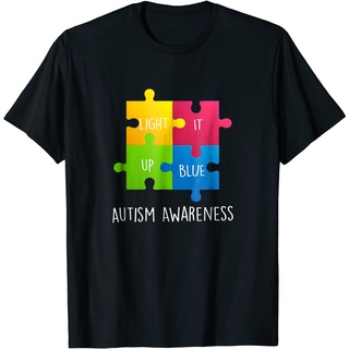 เสื้อยืดผ้าฝ้ายพรีเมี่ยม เสื้อยืด ผ้าฝ้าย ลาย Autism Awareness Light it Blue สไตล์เรียบง่าย สําหรับผู้ชาย FHVV