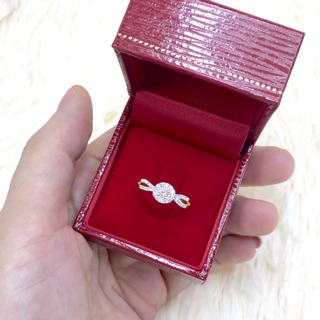 💍แหวนกระจุกก้านคู่(หน้าแหวนขนาด 6.4มิล)🔶ทอง9K💎เพชรแท้เกสร⭐️มีใบรับรองของแท้ให้