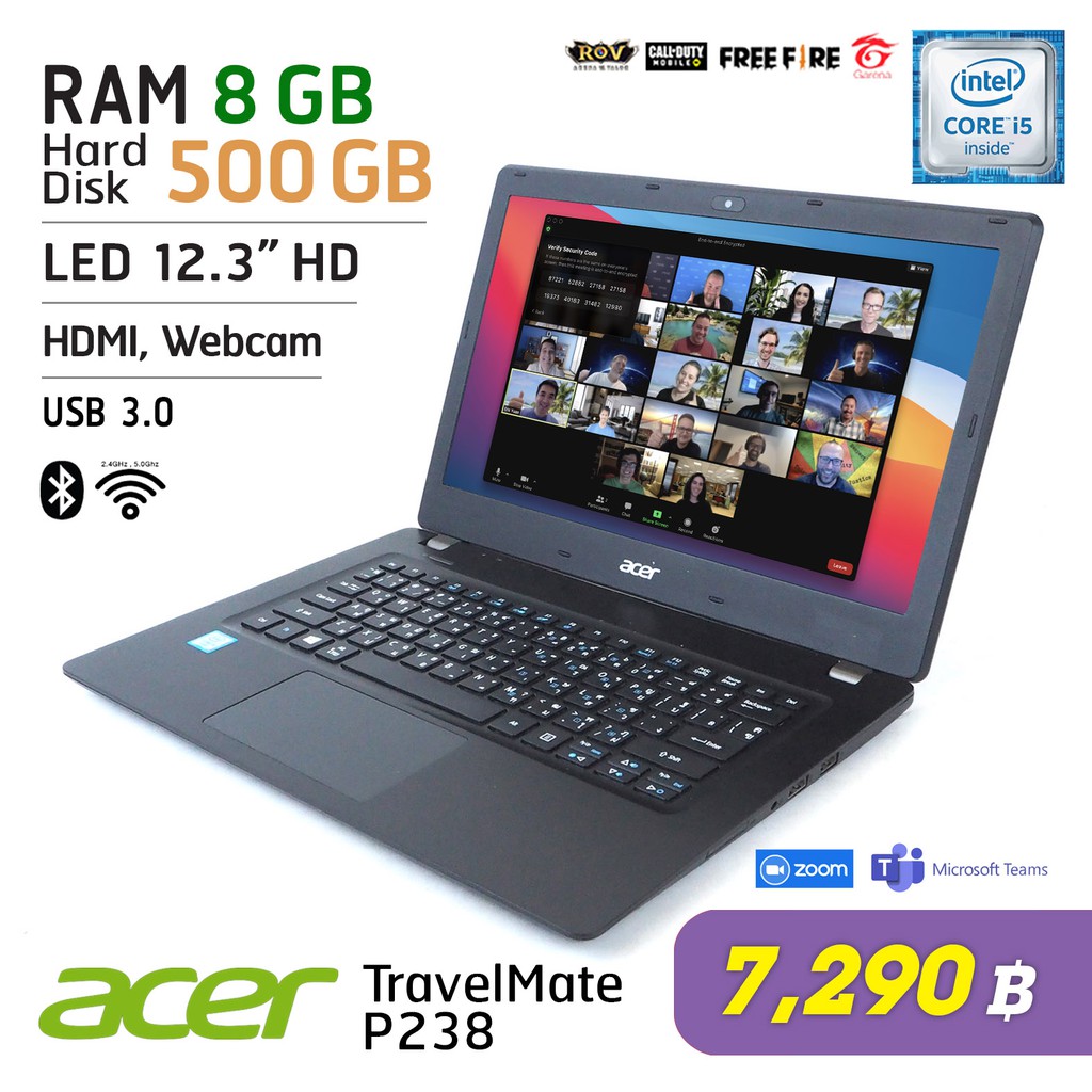 โน๊ตบุ๊ค Acer TravelMate P238 / Core i5 / RAM 8 GB / HDD 500 GB / WiFi / Bluetooth / Webcam