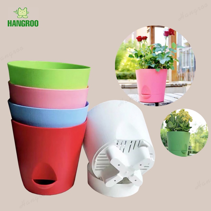 HANGROO H567 กระถางต้นไม้ กระถางพลาสติก ทรงกลม ขนาดเล็ก สีพาสเทล