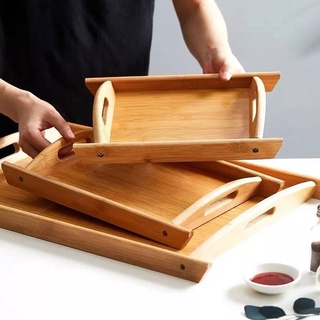 ถาดเสิร์ฟ ถาดรองอาหาร Bamboo rectangular tray 3 ขนาด ถาดไม้ใส่อาหาร