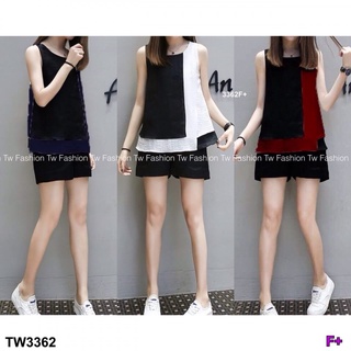 👗Pfashion [ส่งไว!!🚛] P3362 เสื้อแขนกุด แต่งทูโทนกางเกงขาสั้น Sleeveless shirt dress with two tone shorts