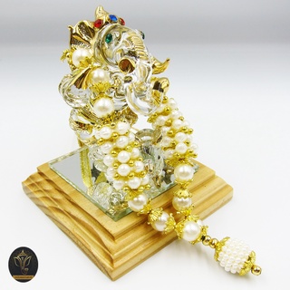 Ananta Ganesh ® พวงมาลัย handmade มุก ลูกปัดทอง (อินเดียแท้) ขนาด 5" พระพิฆเนศ พระแม่ลักษมี ท้าวกุเวร Ma13 MAP