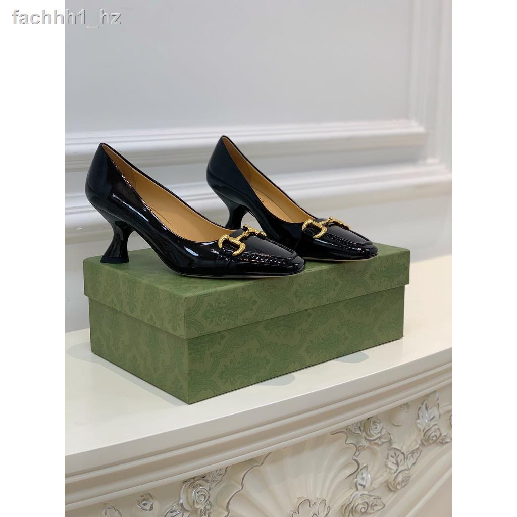 2021 new small square head metal horsebit buckle mid-heel shoes female ...
