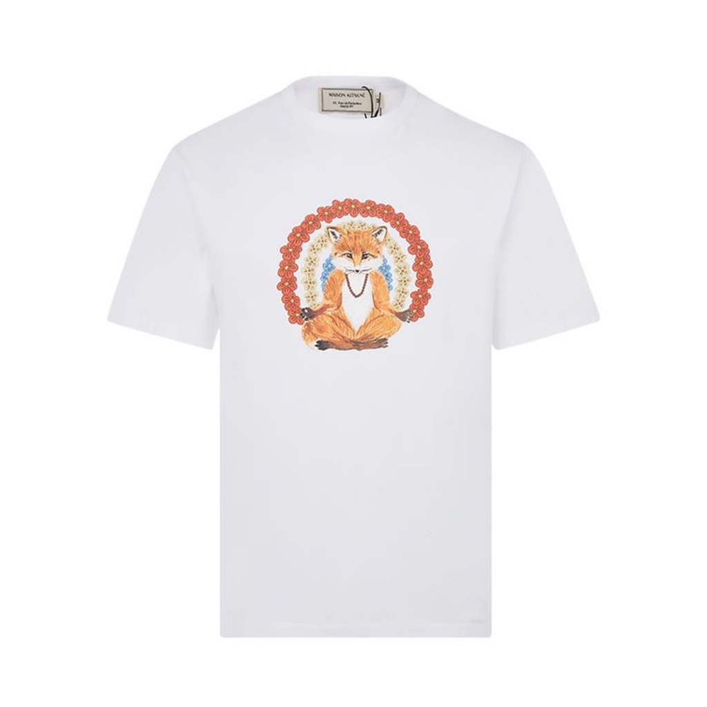Maison Kitsune flower fox print casual T-shirt short-sleeved couples cotton zrgV
