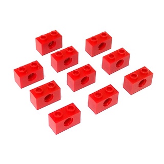 RED TECHNIC BRICKS 1X2 # ชิ้นส่วน BRICK โดยมี PIN ต่อ และ รู HOLES อยู่ในตัว BRICKS # สีแดง 10 อันต่อชุด