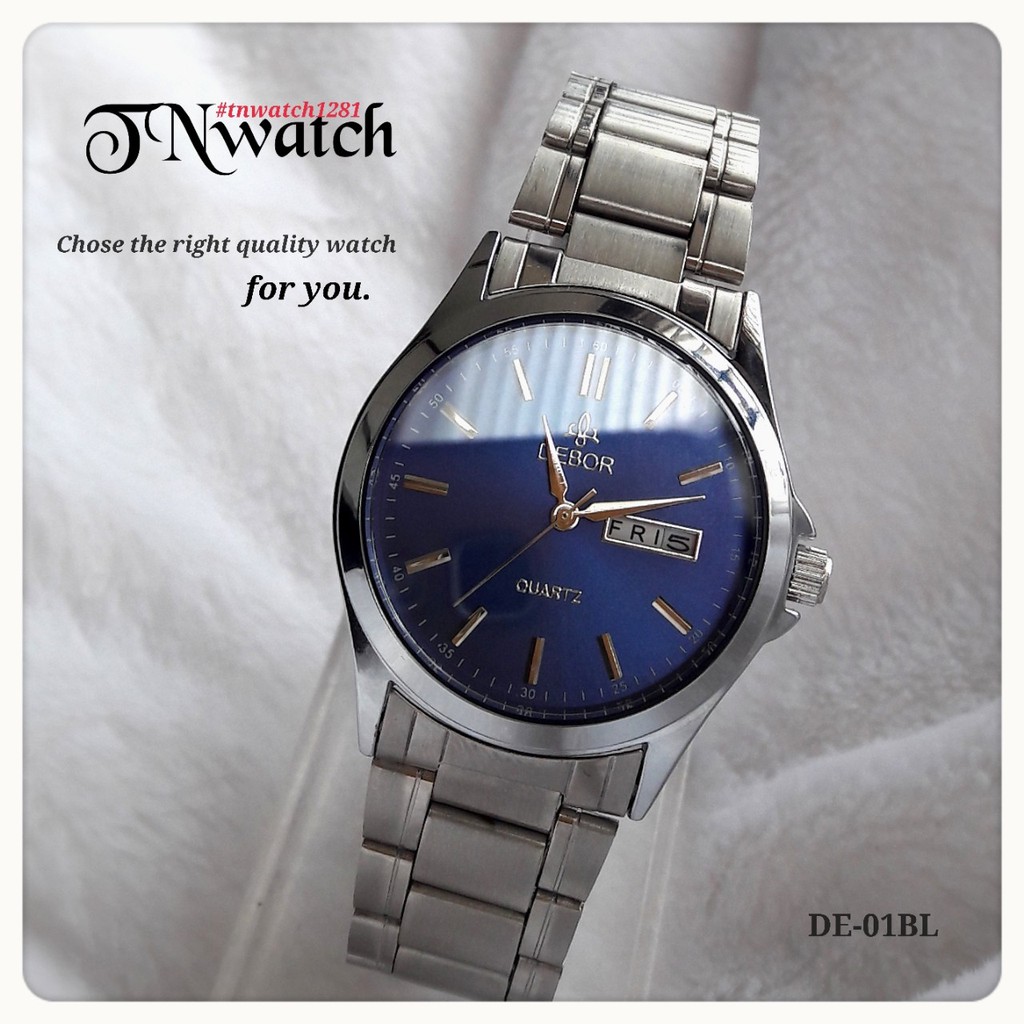 นาฬิกาผู้ชาย debor + กล่อง รุ่น DE-01BL หน้าปัดน้ำทะเล (DAY/DATE)